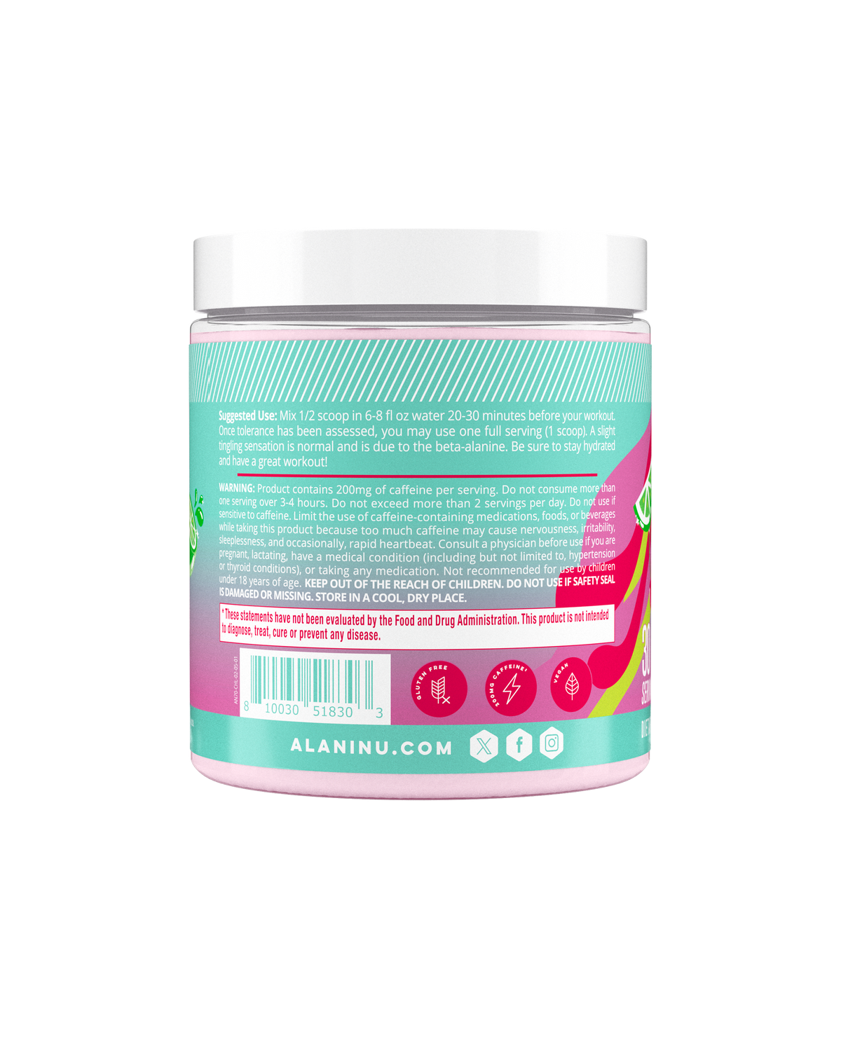 Cherry Twist pre-workout suggested use and warning label